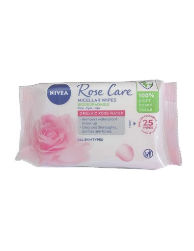 Nivea Rose Care Micellar Wipes with Organic Rose Water 25 Unidades