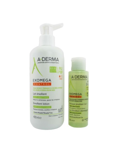 A-Derma Pack Exomega Control Leche 400ml y Gel Limpiador 100ml